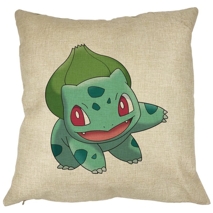 Bulbasaur Gyerek négyzet alakú díszpárna, 40x40 cm, Levehető huzat, Fújtató