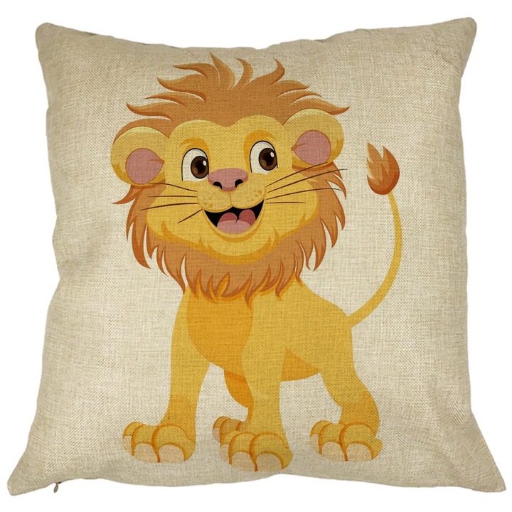Négyzet alakú díszpárna gyerekeknek Kis Oroszlán, 40x40 cm, Levehető huzat