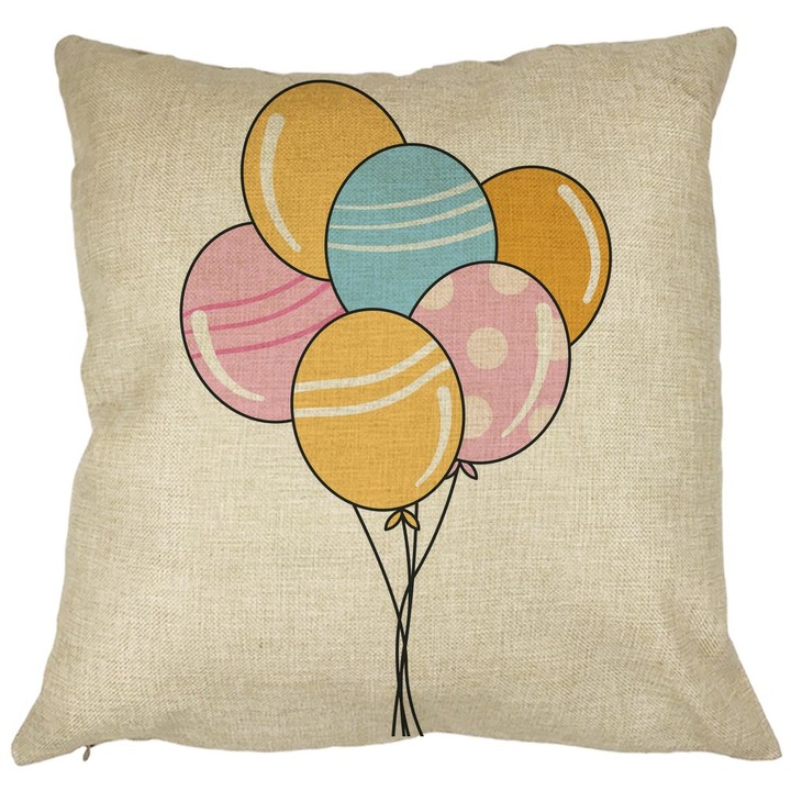 Többszínű léggömb négyzet alakú díszpárna, 40x40 cm, levehető huzat, fújtató