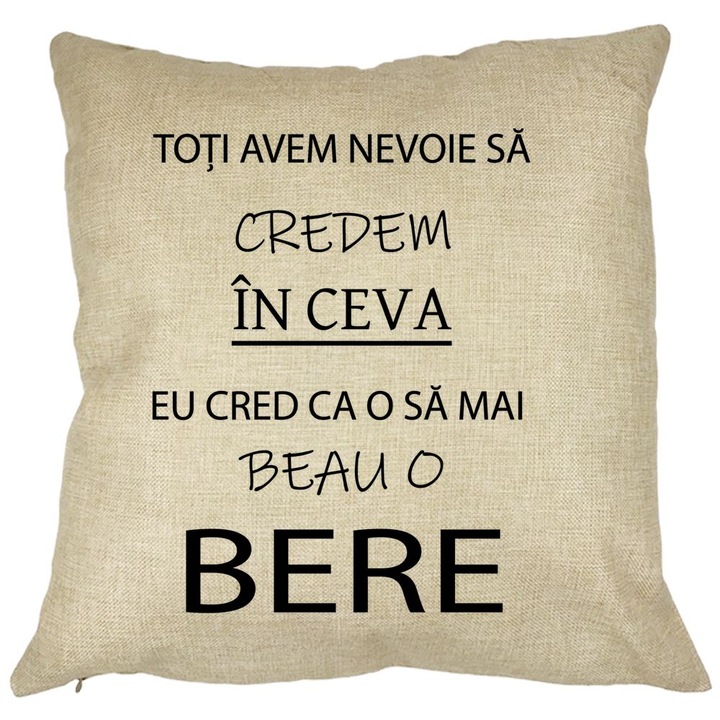 Perna Decorativa Patrata Beau o Bere, 40x40 cm, Husa Detasabila, Burduf