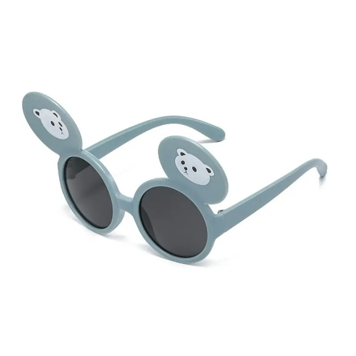 Детски слънчеви очила, унисекс, модел с мечешки ушички, гъвкави, EFAYN, Универсален, Сив