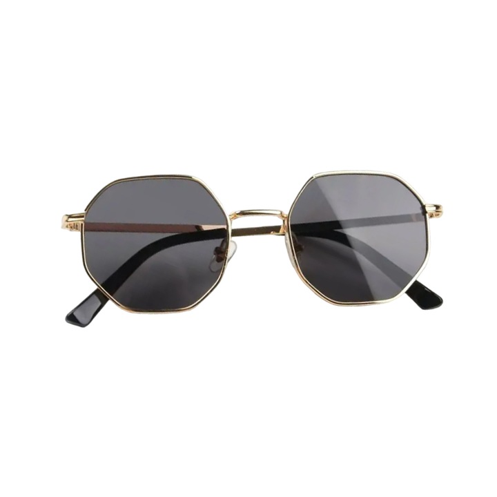 Детски слънчеви очила, унисекс, моден модел с метална рамка, EFAYN.RO, Универсален, Черно злато