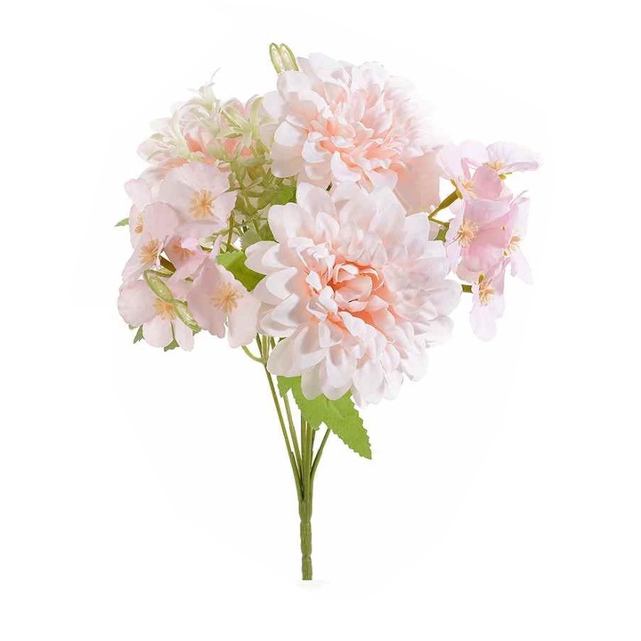 Rózsaszín-zöld műdália csokor 30 cm
