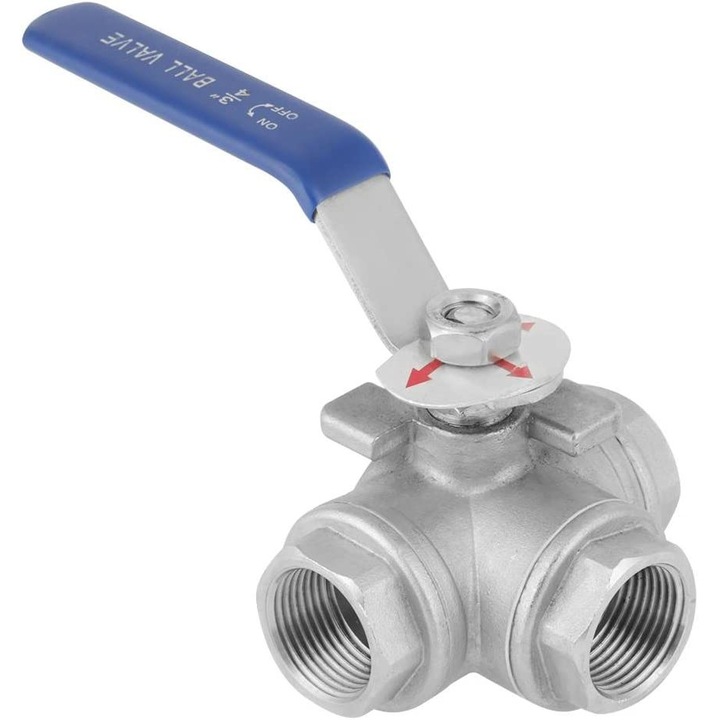 T-típusú 3 utas szelep, Rozsdamentes acél, SUS304, 3/4"