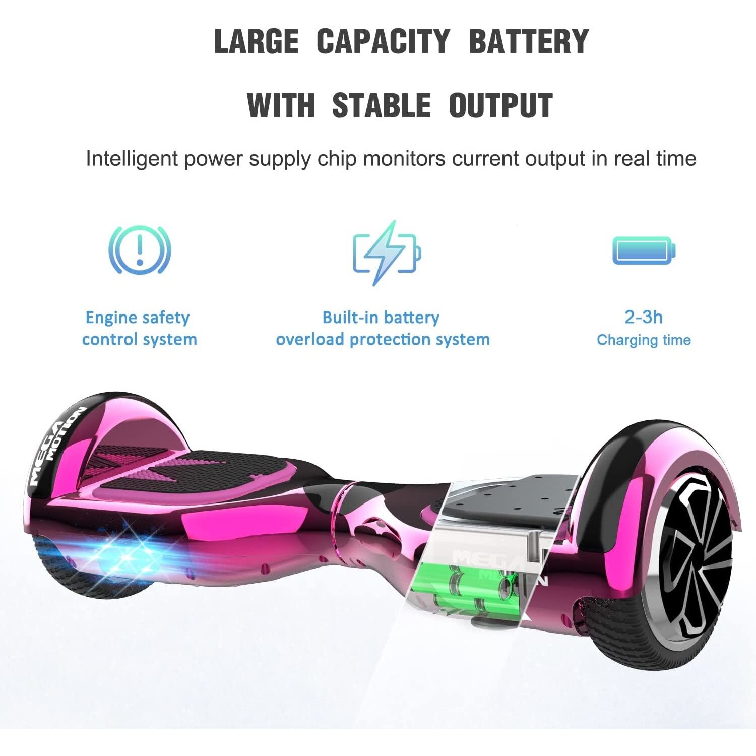 Hoverboard Mega Motion ABS PC LED Bluetooth Roz eMAG.ro