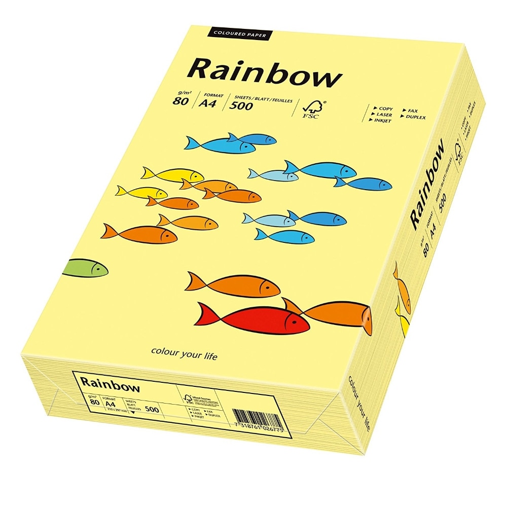 Hartie A4 colorata, 80 g/mp, Rainbow, 500 coli/top, galben pastel