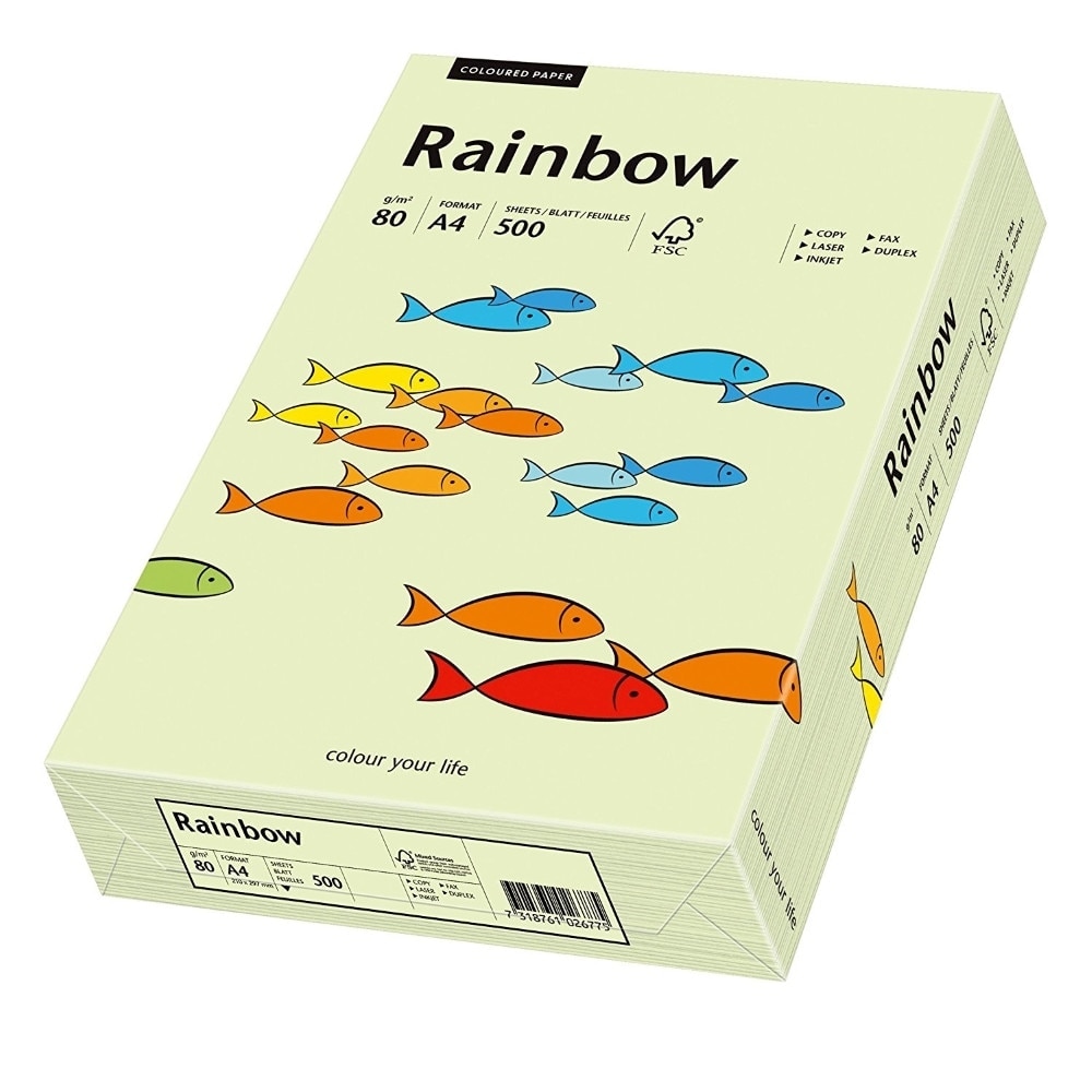 Hartie A4 colorata, 80 g/mp, Rainbow, 500 coli/top, verde pastel