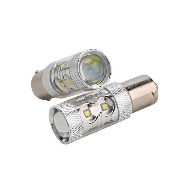 Led auto galben P21W/BA15S 50W, 12V - 24V cu leduri Cree