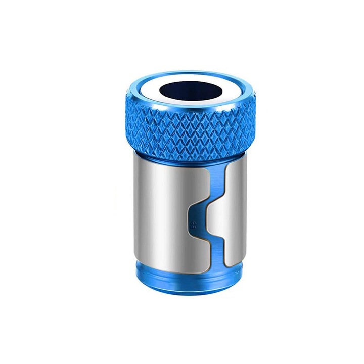 Inel magnetic pentru bormasina, Zola®, cu blocare hexagonala reglabila de 1/4 inch, din otel, 2.4 cm, albastru/argintiu