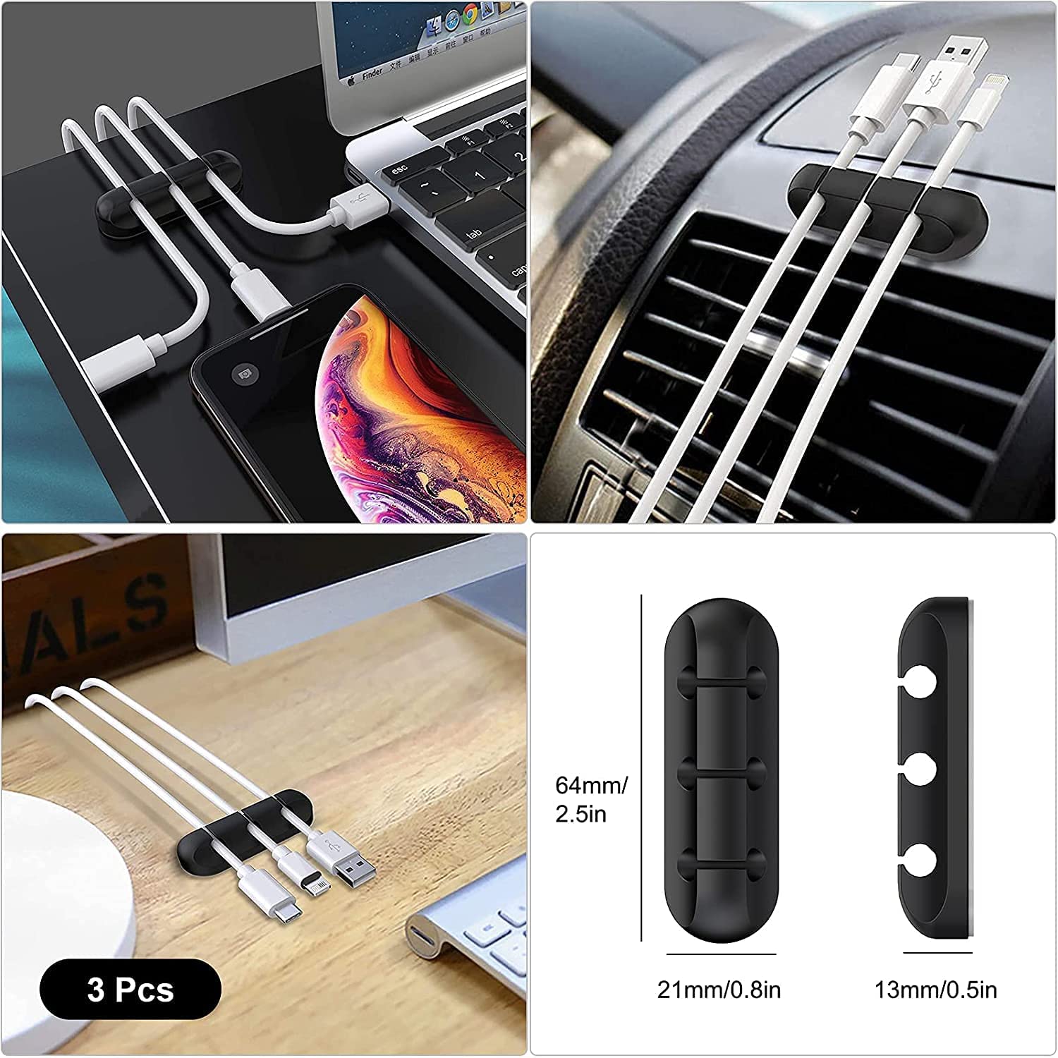 Organizator cabluri PC sau TV, cable management Negru, 124 de piese ...