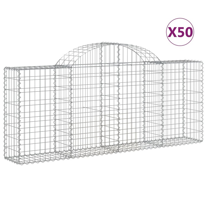 Set cosuri gabion arcuite 50 buc vidaXL, 200x30x80/100 cm, fier galvanizat 17.05 kg 3146108
