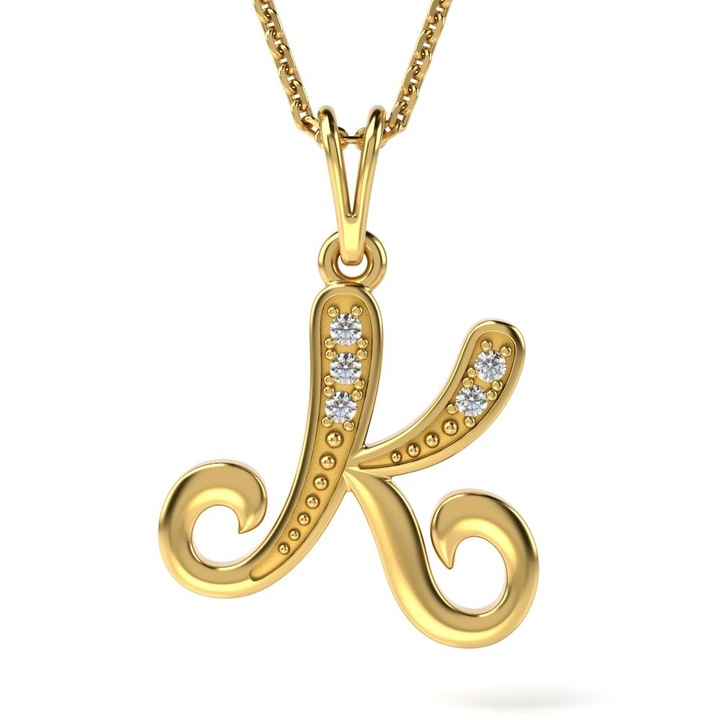 Колие от жълто злато с висулка Initial K