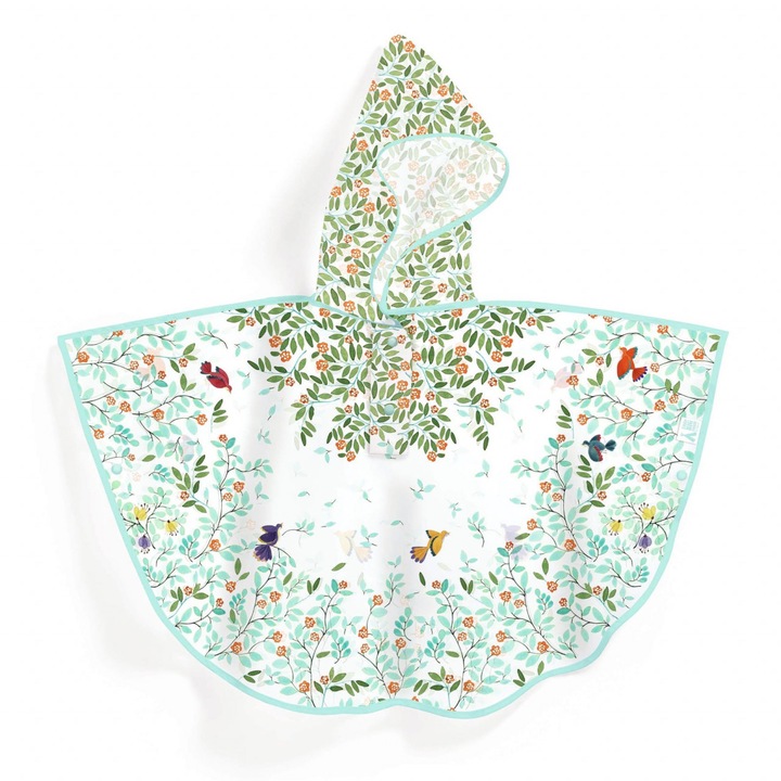 Pelerina pentru ploaie, flori si pasari, marimea M, 90 x 59 cm, 5-7 ani, Djeco