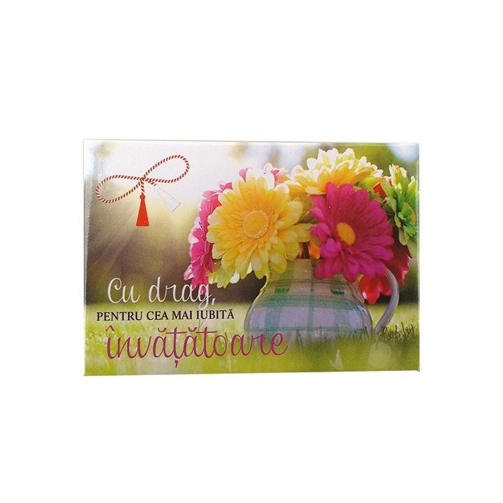 Magnet placuta cu flori si mesaj pentru invatatoare, M4, 5.5X8 cm