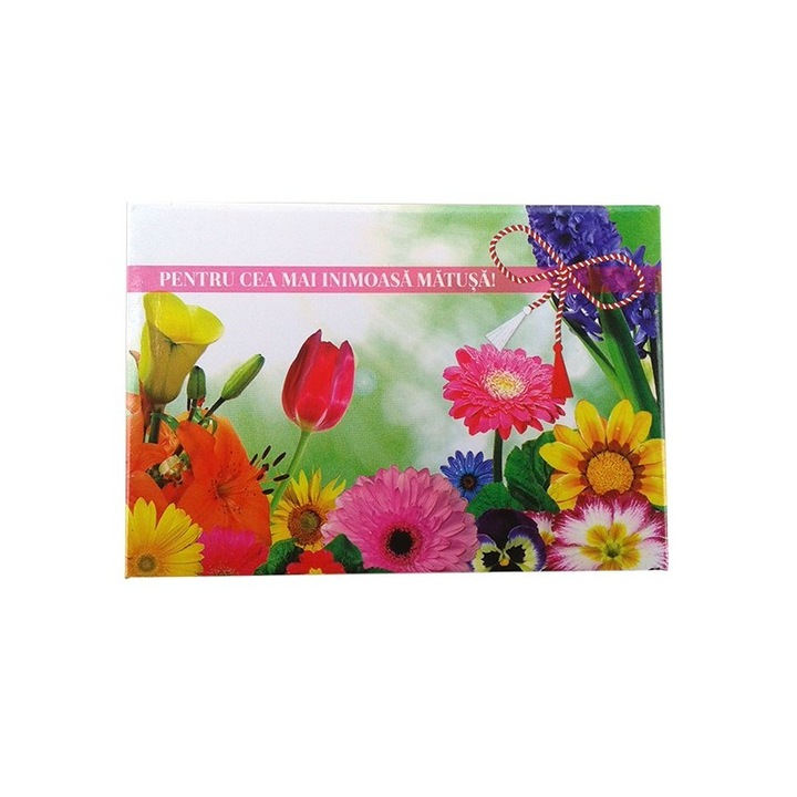 Magnet placuta cu flori si mesaj pentru matusa, M2, 5.5X8 cm