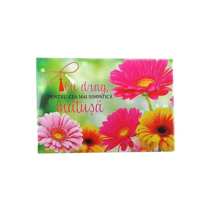 Magnet placuta cu flori si mesaj pentru matusa, M4, 5.5X8 cm