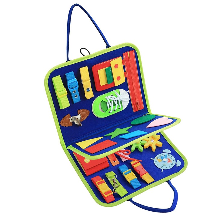 Jucarie pentru copii mici, Sundiguer, Montessori, Carte tip gentuta, Pentru calatorit, Portabil, 3 ani+, Multicolor