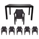 Set masa cu 6 scaune, pentru terasa si gradina, IdealStore, premium, 140x80x75 cm, masa dreptunghiulara cu orificiu umbrela, scaune din plastic rezistent, model ratan, rezistent UV, apa, umezeala, inghet sau temperaturi mari, usor de depozitat, max 120 kg
