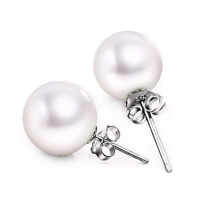 Cercei cu perle naturale dama, Party Chili®, argint S925, Buton, Alb, 9 mm