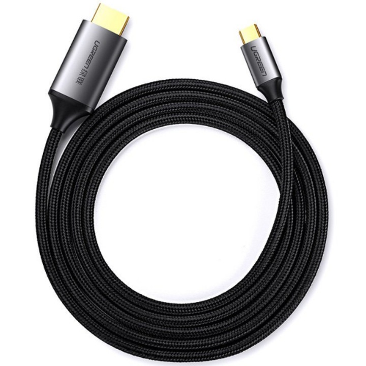 Cablu video Ugreen, USB Type-C la HDMI, rezolutie maxima 4K UHD (3840 x 2160) la 60 Hz, 1.5m, braided, Negru