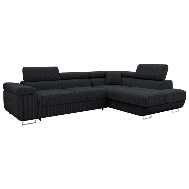 Coltar rabatabil Torezio Reiat, MIRJAN24, negru dreapta, 274x203x85 cm