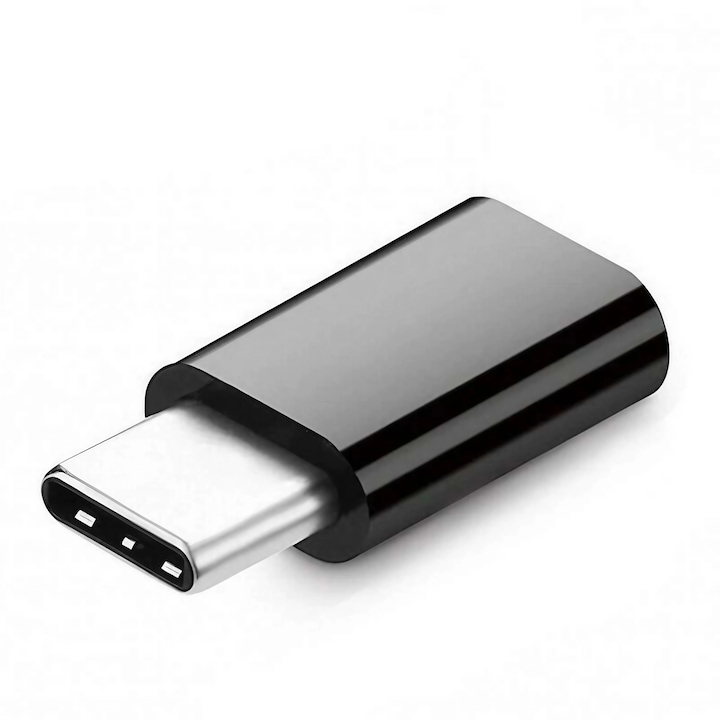 Adaptor micro USB to Type-C cu Agatatoare Breloc inclusa, Negru