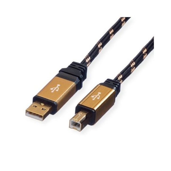 Roline USB-A apa - USB-B apa kábel 3m fekete-arany (11.02.8803-10) (11.02.8803-10) - Nyomtató kábel