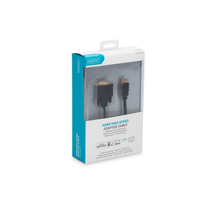 Преходен кабел, Digitus, HDMI към DVI, 2 м, черен