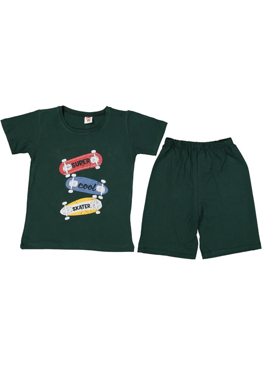 Compleu copii tricou si pantaloni scurti Skate, Motat, 2 piese, bumbac, Verde