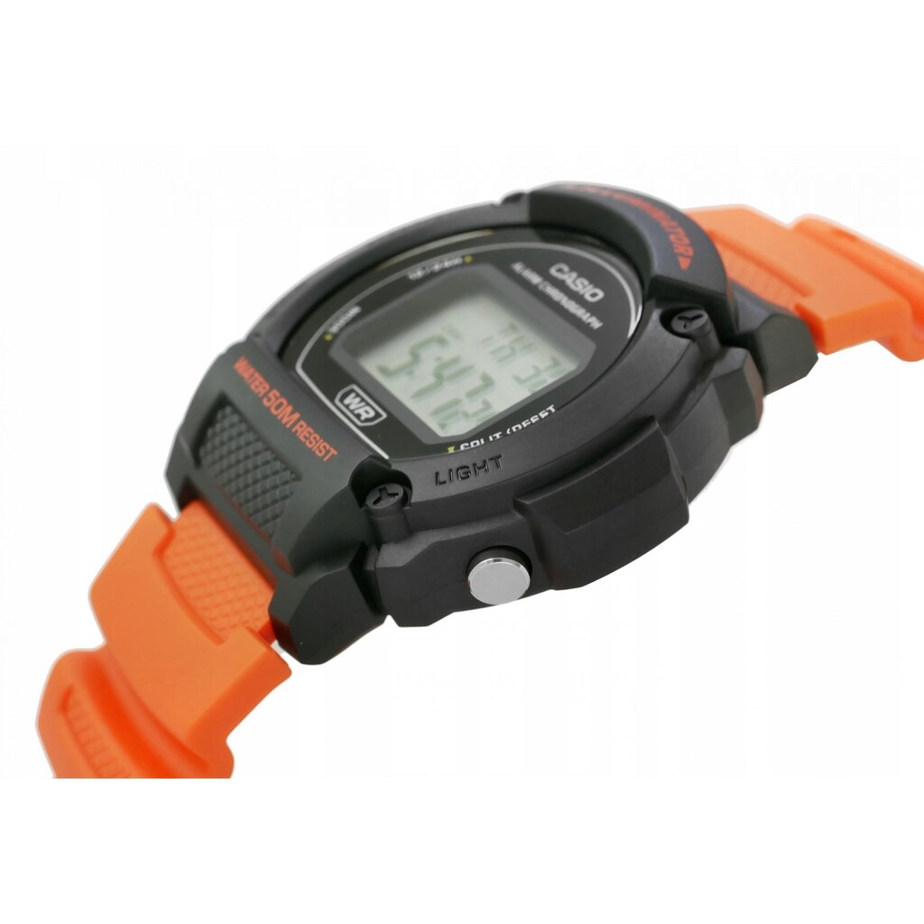 Casio Collection W-219H-4AVEF: Orologio Digitale Uomo Al Quarzo, Cassa 48mm In Resina Arancione E Nera, Impermeabile, Sportivo E Resistente
