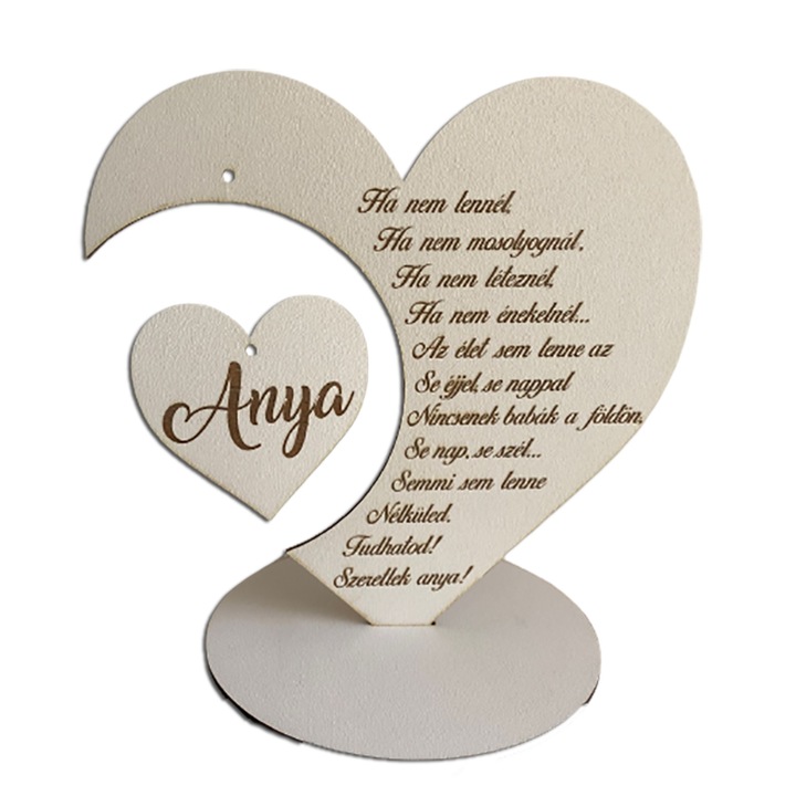 Dísz anyának, szív különleges üzenettel, támasztékkal, 20 cm