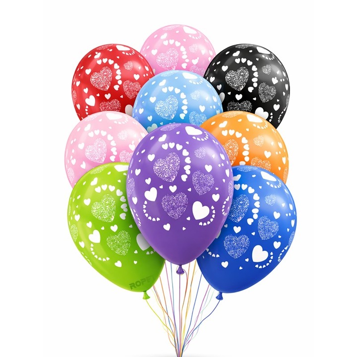 Set 10 baloane latex, Cu Inimioare, 30cm, Ropet