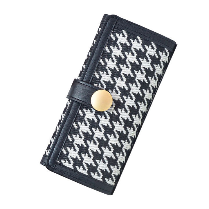 Lecheng Női pénztárca, prémium ökológiai bőr, Houndstooth, 19x10x2 cm, Fekete