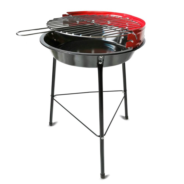 Gratar fix cu 3 picioarepe carbuni, grill reglabil si protectie anti vant, Algon, 42x35x45cm