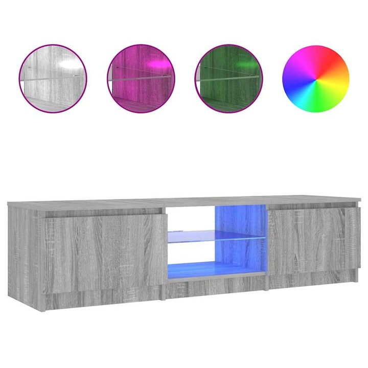Comoda TV cu lumini LED vidaXL, gri sonoma, 140x40x36 cm 822682