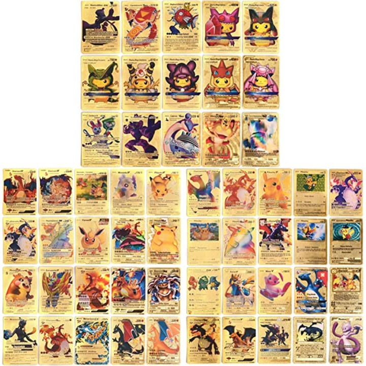 DMS Véletlenszerű Pokemon kártyakészlet, 50 db, ritka, arany