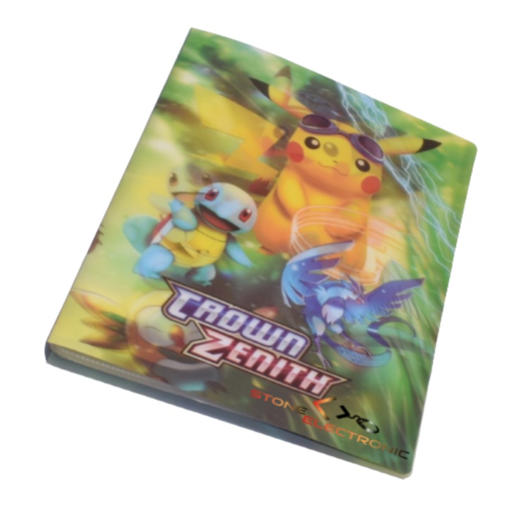 Album Pokemon CrownZenith, Stone, compartimentat pentru 432 carti, 3D lenticular, verde