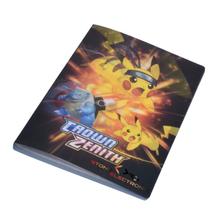 Album Pokemon CrownZenith, Stone, compartimentat pentru 432 carti, 3D lenticular, negru