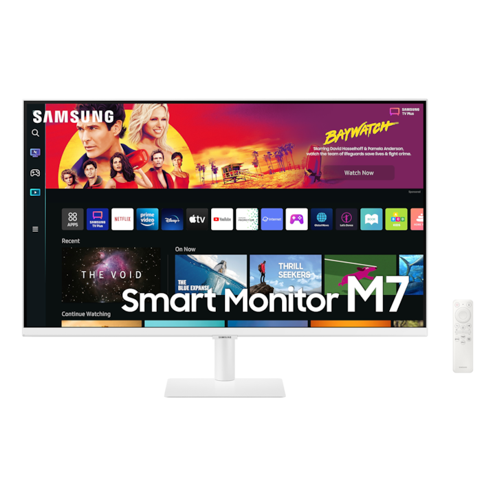 Монитор SAMSUNG, SMART M7, 32", 4K, 3840x2160, 16:9, 4 ms, 60 Hz, HDR, Wifi, HDMI 2.0, USB-C, Бял