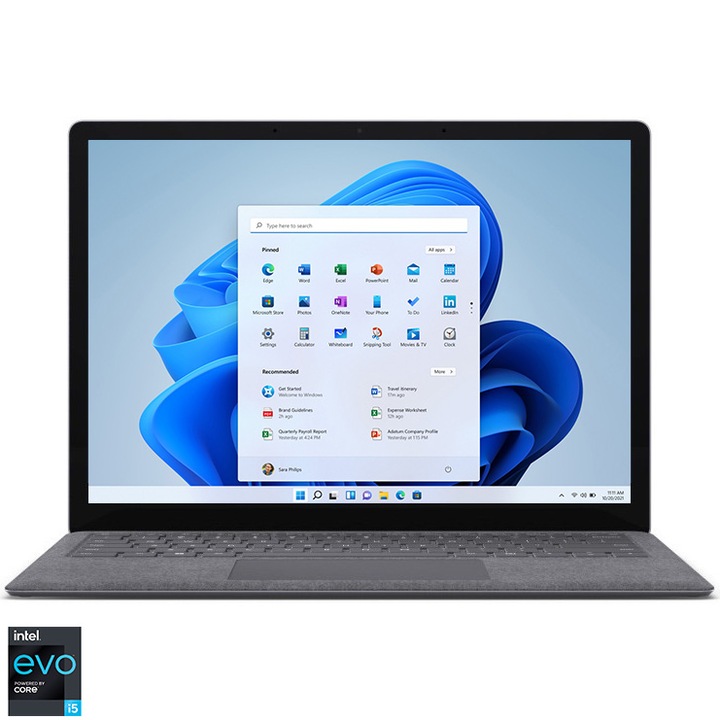 Laptop Microsoft Surface 5 cu procesor Intel® Core™ i5-1235U pana la 4.40 GHz, 13.5", Touch, 8GB, 256GB, Intel® UHD Graphics, Windows 11 Home, Platinum
