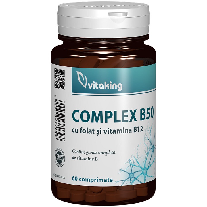 Complex B50 cu Folat si vitamina B12, Vitaking, 60 comprimate