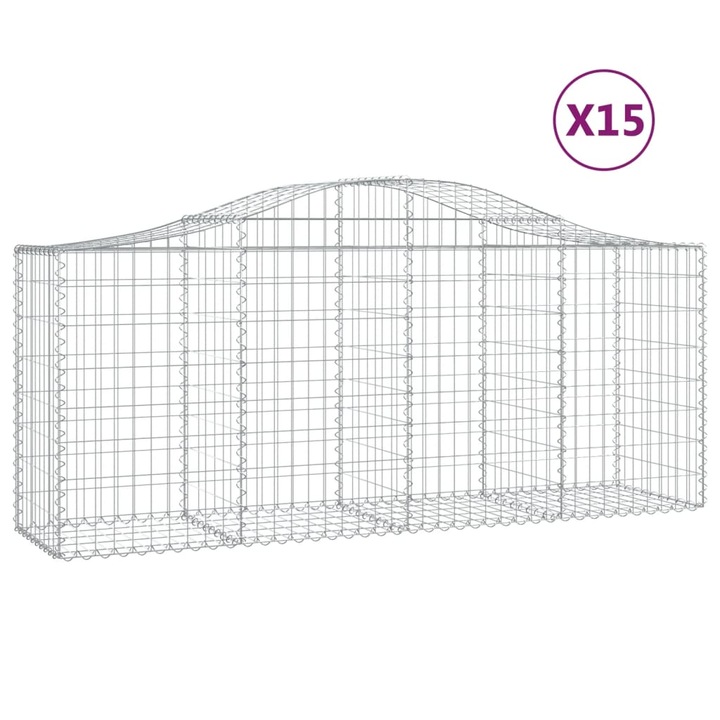 Set cosuri gabion arcuite 15 buc vidaXL, 200x50x80/100 cm, fier galvanizat 21.5 kg 3145632