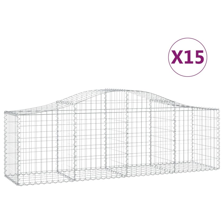 Set cosuri gabion arcuite 15 buc vidaXL, 200x50x60/80 cm, fier galvanizat 18.35 kg 3145611
