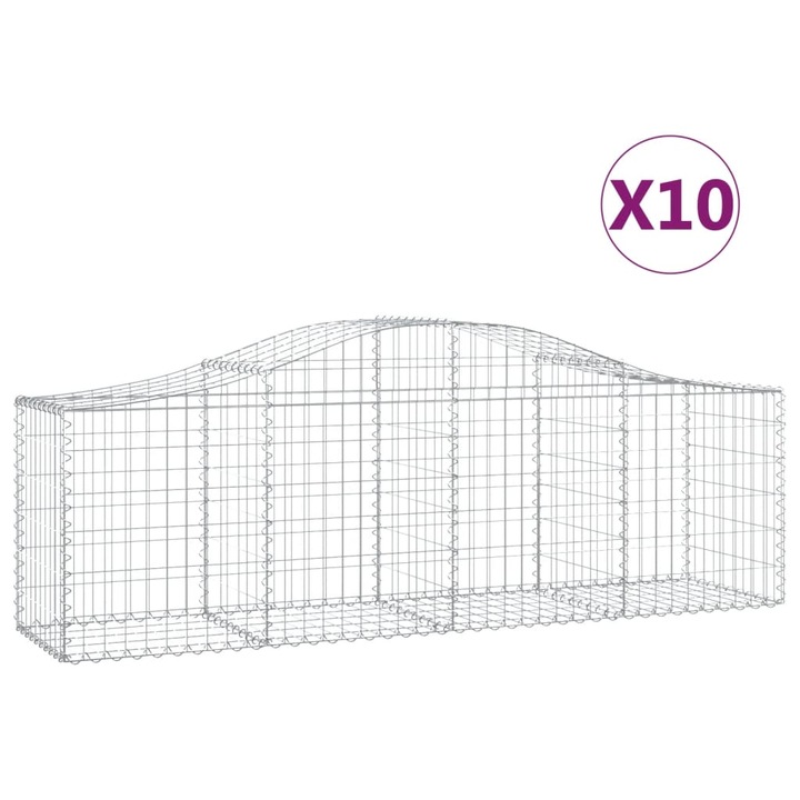 Set cosuri gabion arcuite 10 buc vidaXL, 200x50x60/80 cm, fier galvanizat 18.35 kg 3145606