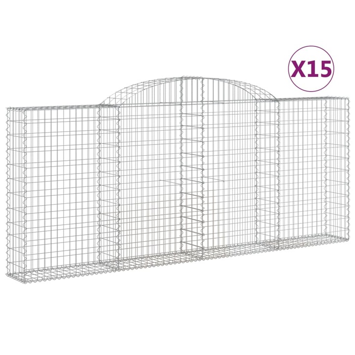 Set cosuri gabion arcuite 15 buc vidaXL, 300x30x120/140 cm fier galvanizat 34.9 kg 3146551