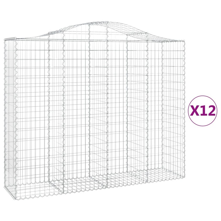 Set cos gabion arcuit vidaXL, 12 buc, 200x50x160/180 cm, fier galvanizat 34.55 kg 3145713