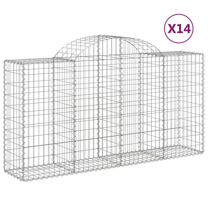 Set cosuri gabion arcuite 14 buc vidaXL, 200x50x100/120cm, fier galvanizat 24 kg 3146332