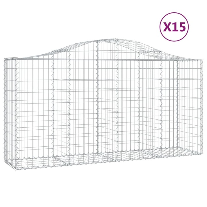 Set cosuri gabion arcuite 15 buc vidaXL, 200x50x100/120cm, fier galvanizat 24.85 kg 3145653
