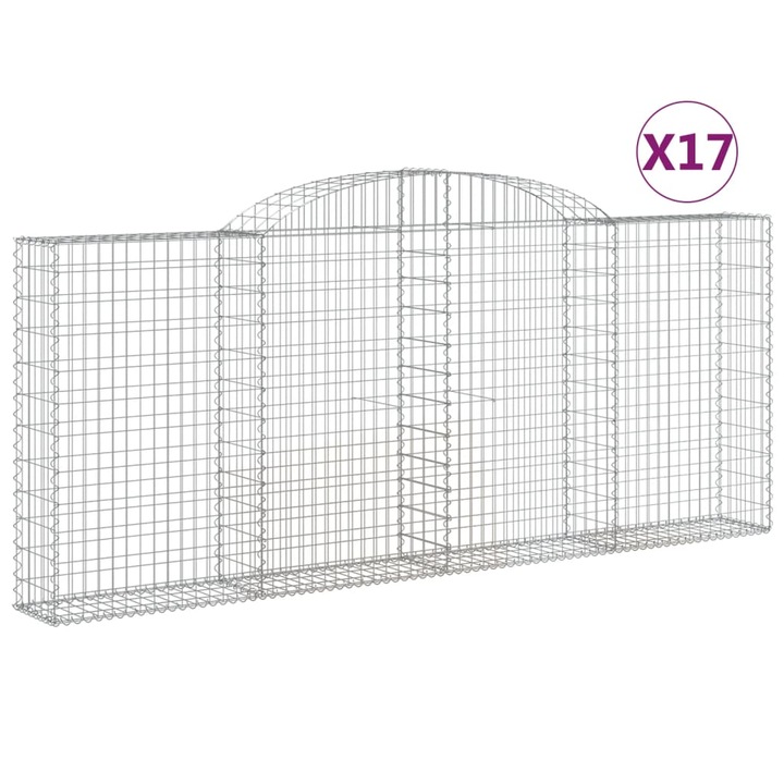 Set cosuri gabion arcuite 17 buc vidaXL, 300x30x120/140 cm fier galvanizat 34.9 kg 3146552