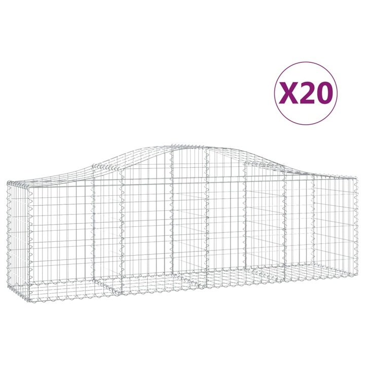 Set cosuri gabion arcuite 20 buc vidaXL, 200x50x60/80 cm, fier galvanizat 18.35 kg 3145613